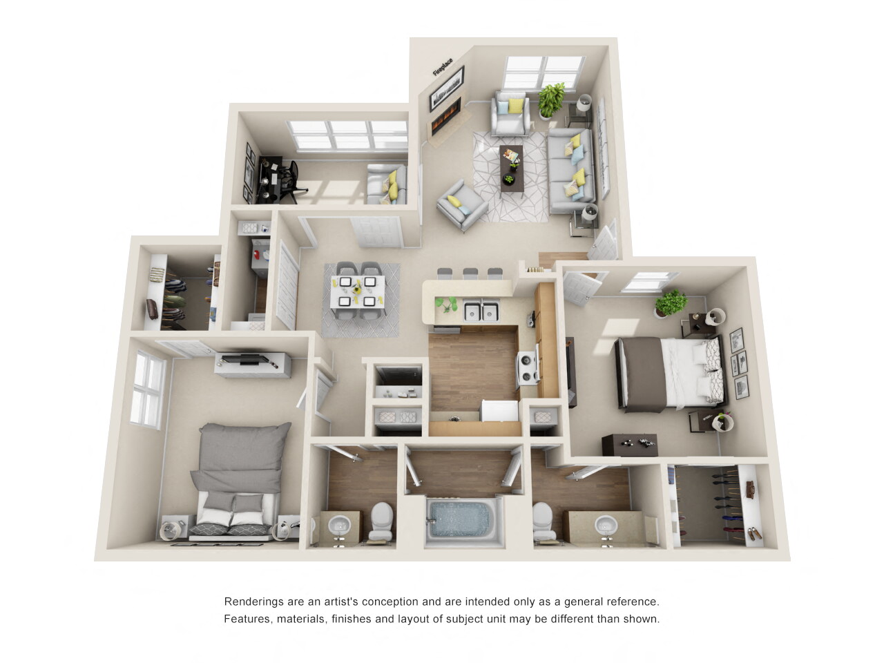 Floor plan for 2 beds, 1.5 baths, 980 sqft